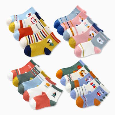 China New Designs Breathable 5 Pack Children's Ankle Boots Cute Soft Cartoon Girls Boys Cotton Baby Socks Set for sale