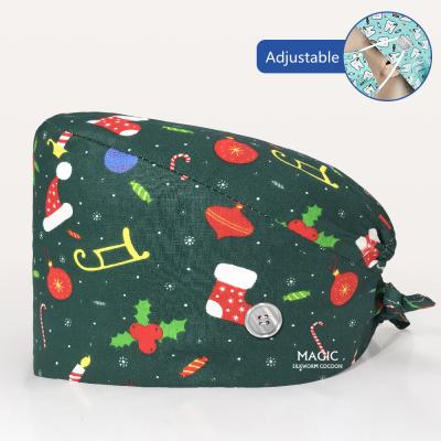 China Sweat-absorbent Operating Room Scrub Cap Doctor Adjustable Female Cotton Dustproof Operating Hat With Christmas Design for sale