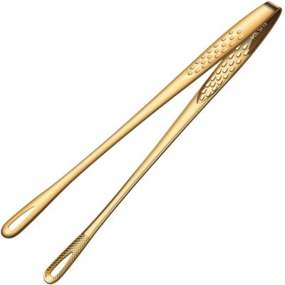 China Sustainable Kitchen 11Inch Gold Stainless Steel Serving Cooking Salad Grill Snack BBQ Food Tongs for sale