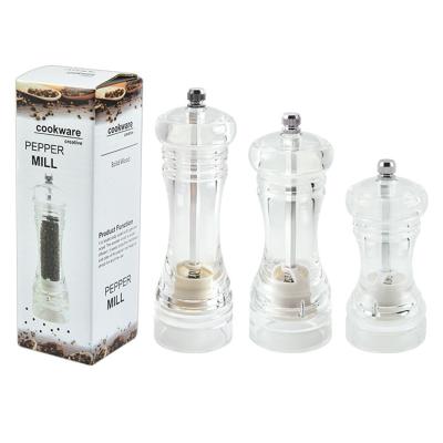 China Viable Acrylic Clear Kitchen Instruments Bottle Sea Salt Pepper Grinder Manual Mill With Ceramic Core for sale