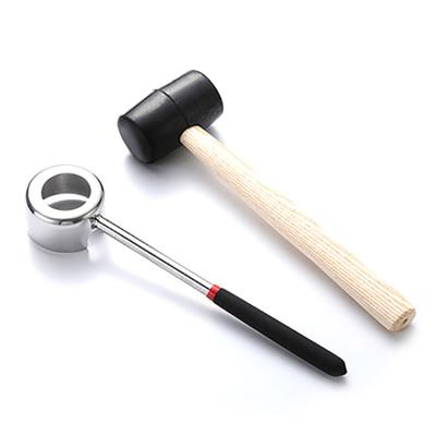 China 2 Pieces Viable Stainless Steel Opener Shell Wooden Handle Hammer Coconut Tool Kit Opener For Young Coconut for sale