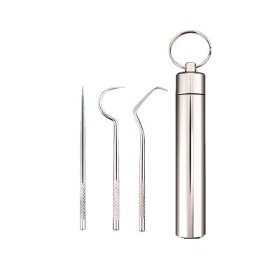 China New Arrivals 3PCS Toothpick Set Stainless Steel Metal Rise Pocket Portable Travel Main Outdoor Toothpick With Metal Container for sale