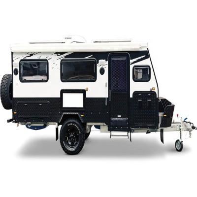 China Outdoor Travel Lightweight Camper Trailer For Sale High End RVs Caravan With Solar Panel Outdoor Kitchen for sale