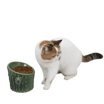 China Cactus Cat And Dog Raised Food Bowl Raised Slanted Ceramic Pet Bowls For Flat Cats Small Dogs MH0987V for sale