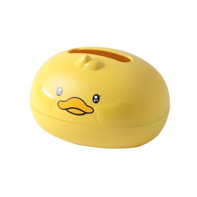 China Novelty Plastic Tissue Boxes Shaped Yellow Duck For Napkin Table Stand Cute Cartoon Tissue Paper Box for sale