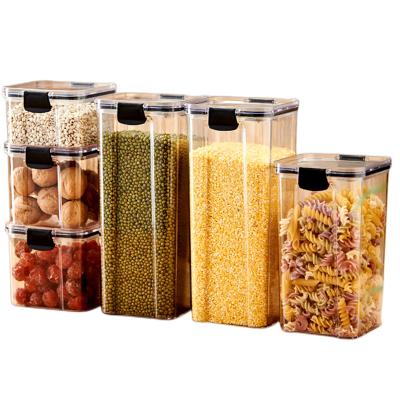 China Novelty Bangs Clear Drawer Vacuum Sealed Organizer Kitchen Refrigerator Bins Plastic Pantry Airtight Dry Food Storage Container Set for sale