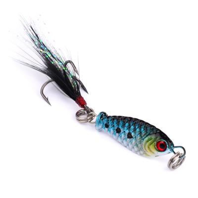 China Multi-colors 2.5cm 5.2g Swimbait Metal Material Artificial Sea Fishing Sinking Bait Hard Metal Jigs Lure With Feather Hook for sale