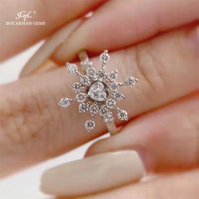 China Romantic GRA Moissanite Diamond D GH VVS 10K14K18K Gold Snowflakes Rotate 360 ​​Degree Moissanite Ring for sale