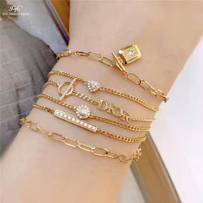 China Other 18K gold diamond bracelet vintage fashion simple natural cuban elegant gold simple stacked bracelet gold texture wear for sale