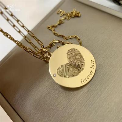 China Other Personalized Design 18K Gold Pendant Necklace Engraved Fingerprint, Can Be Parent-child Customized Pendant for sale