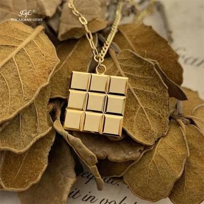 China Other 18K Gold Chocolate Design Pendant Back With CNC Brushed Gold Craft Fashion Jewelry Accessories Necklace for sale