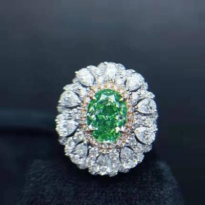 China Other Green Diamond Raw Inner Surface Natural Ring Set In 18K Gold Necklace And Ring Double Interchange Oval Cut Colored Gems Sparkled With Fire for sale