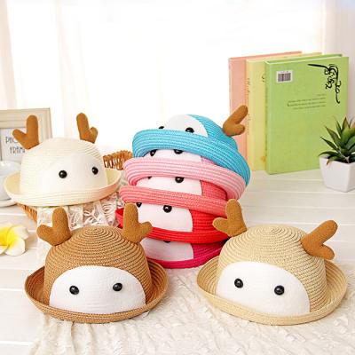 China Wholesale Cheap Cute Kid Sunscreen Gifts Girl Summer Comfotable Fashion Outdoor Beach Round Weave Rattan Straw Bucket Roll Up Sun Hats Caps for sale