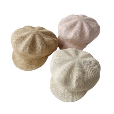 China Summer British Korean Casual Trend Image Women's Streetwear Fashion Duck Tongue Sun Straw Weave Beret Cap Soft Hat for sale