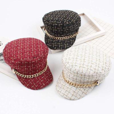 China Wholesale New Women's Street Wear Picture Soft Korean Chain Trend Military Fashion Cap Peaked Beret Hat Hat for sale