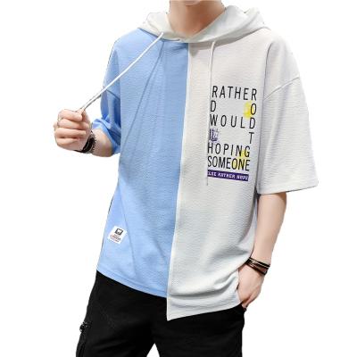 China 3CHM43 summer trend XXL anti-pilling loose men's sports short sleeve stinging color blocking T-shirt hoodie logo for sale