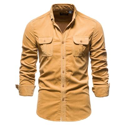 China Logo Luxury Pure Color 3CB10 Sport Corduroy Long Sleeve Slim Fit Custom Men's Breathable Shirts With Pocket For Man for sale