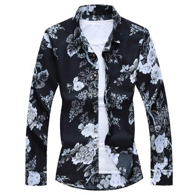 China Custom 3CB09 7XL Plus Size Hawaiian Floral Wind Breathable African Ethnic Print Men's Long Sleeve Cotton Shirts For Men Stylish for sale