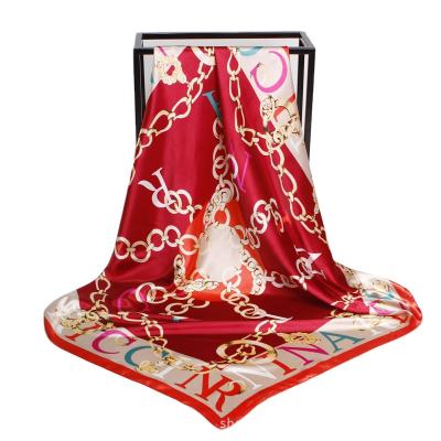 China Wholesale 90cm Adult Woman Muslim Hijab 3SM04 Women Scarves Printed Large Size Silk Square Designer Satin Scarf Custom Hijab for sale