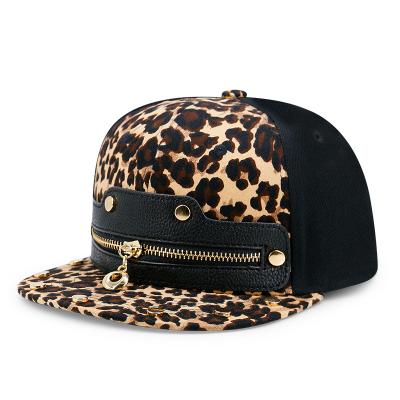 China Wholesale Unisex Cheap Hats JOINT Design Custom Logo Leopard Print Zipper Hip Hop Adjustable Punk Baseball Hat for sale