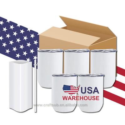 China Sustainable USA Warehouse 12oz 12oz Vacuum Insulated Stainless Steel Polymer Sublimation Coating Stemless Vacuum Sublimation Wine Tumbler for sale