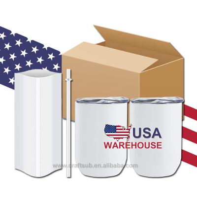 China Sustainable USA Store 12oz 12oz Stainless Steel Stemless Double Wall Vacuum Insulated Upright White Empty Sublimation Wine Tumbler Cup for sale