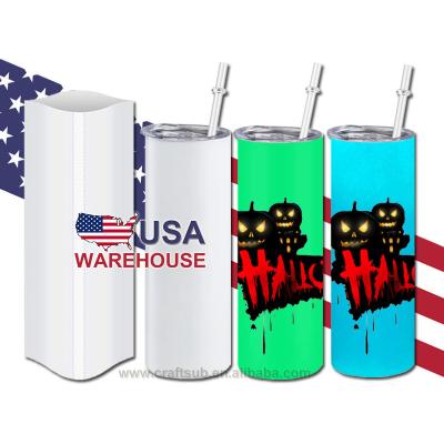 China Viable USA Ware 20oz 20oz 20oz Lean Stainless Steel Straight Glow In The Dark Luminous Empty Sublimation Mug Cup Tumbler for sale