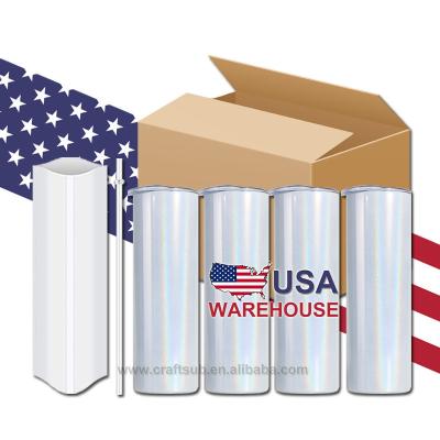 China Viable USA Warehouse Wholesale 20oz 20 oz Reusable White Straight Empty Sparkle Glitter Stainless Steel Sublimation Tumbler With Straw for sale