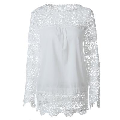 China New Anti-pilling Women's Transparent Sleeve Embroidered Lace Crochet Chiffon Shirt for sale