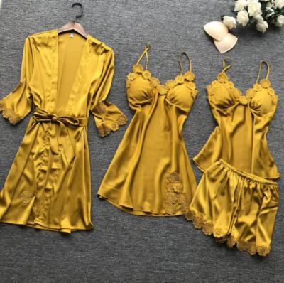 China New four-piece breathable Hot-selling female summer home use bridal robe silk bathrobe for sale