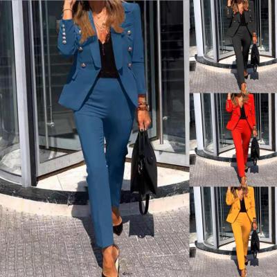 China XL QUICK DRY Women's Suit Professional Wear Women Solid Color Button Long Sleeve Office Suit Jacket Pants Suit for sale