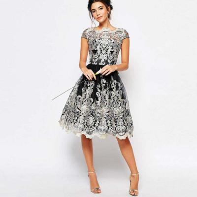 China Anti-wrinkle European and American women's style dress, lace embroidery, retro puffy dress quality for sale