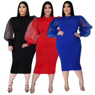 China Viable Color Lantern African Country Long Sleeve Plus Size Dress Plus Size Spring Dress Plus Size Dress for sale