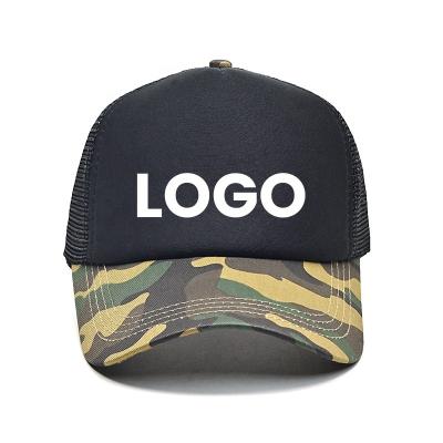 China Camouflage Custom Summer Embroidery High Quality Trucker Hat Screen Printed Logo Plain Foam Border Camouflage Trucker Head Big Hat for sale