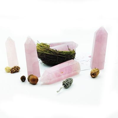 China Europe High Quality Hand Cut Natural Pink Rose Crystal Tower Healing Crystal Point for sale