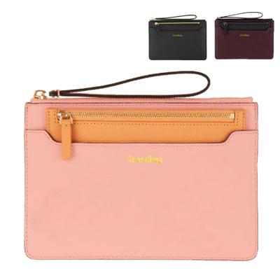 China Newest Genuine Leather Saffiano Wristlet Clutch Handbag Good Quality Clutch Purse Pocket Customized Fashinable Contrast By Color for sale