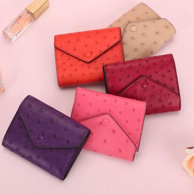 China Genuine Ostrich Leather Women's Leather Short Wallet Fashion Wallets Note Compartment Customized New for sale