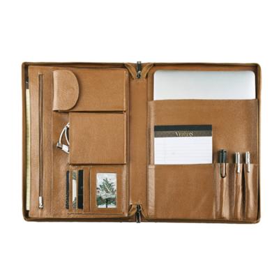 China Leather Zipper Around Genuine Leather Business Folder with Notepad, Leather Organizer Case with Handle for 9.7