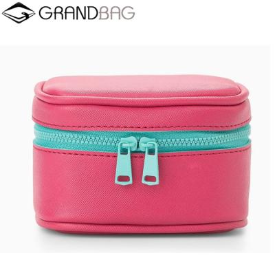 China Small Daily Storage Organizer Travel Zipper Jewelry Box Leather Cosmetic Case for sale