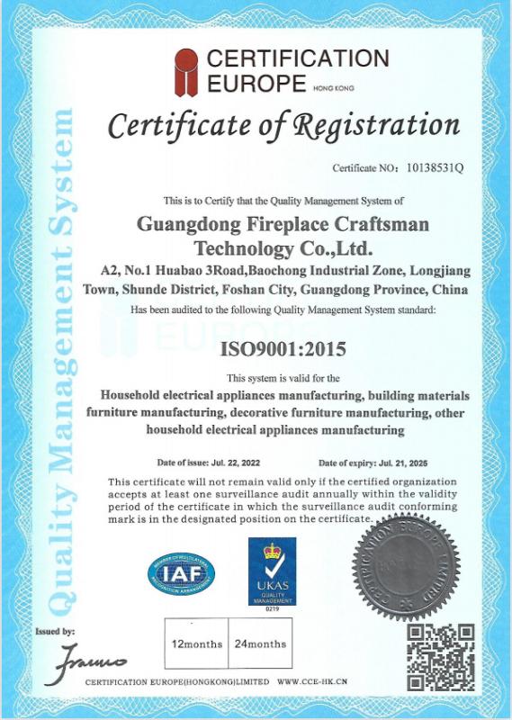 ISO9001 - Guangdong Fireplace Craftsman Technology Co., Ltd.