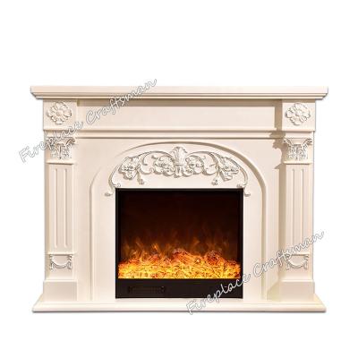 China Item 337B Remote Control Vintage Decor Lvory White Wood Fireplace With 220 Electric Fireplace Inserts for sale