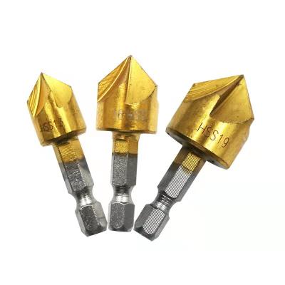 China TACAR 3PCS Chamfer Hex Leg 5 Flute Countersink Wood Drill Bit Set Wood Or Metal For Wood Screw for sale