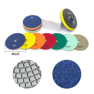 China Quick Polishing TACAR 100mm 3 Step Hand Machine Resin Diamond Wet Flexible Polishing Pads For Granite Re Polishing Marble Tops for sale