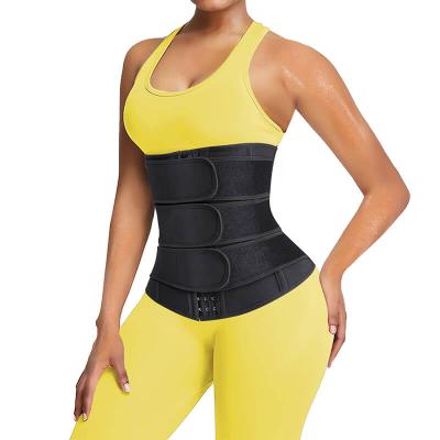 China Women Shaper Compression Waist Trainer Antibacterial Neoprene Sweat Fat Burning Three Belt Corset Slimming Waist Trainer for sale