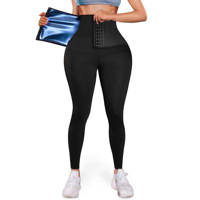 China Antibacterial Women Workout Hot Sweated Weight Loss Belly Control Slimming Sauna Pants Waist Trainer Leggings for sale