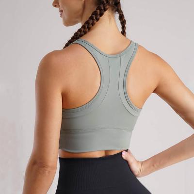 China Reaceback Check Straps Push Up Wireless Wide Firm Sports Bra High Impact Custom Logo for sale