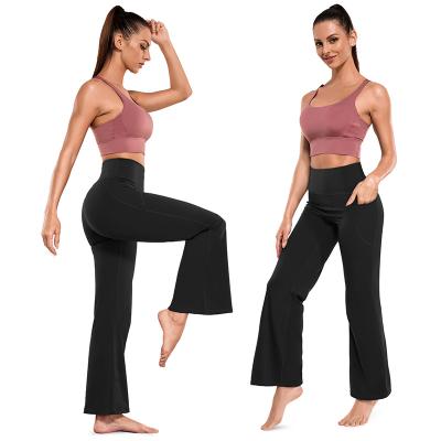 China Breathable High Waist Long Bootcut Tummy Control Flared Yoga Pants Comfortable Wear Casual Straight Loose Pants For Side Pockets for sale