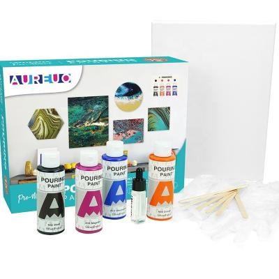 China AUREUO Fireworks 120ml Oriented Acrylic Paints Pre Mixed Stretched Canvas Pour Paint Set 120mL for sale