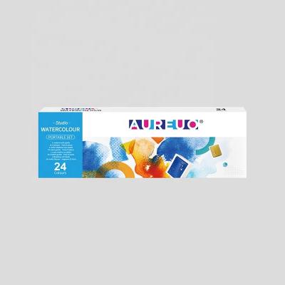 China AUREUO 24 Colors Half Pan Artist Grade Branded Safe Art Set Solid Watercolor Paint Portable Set Half Pan for sale