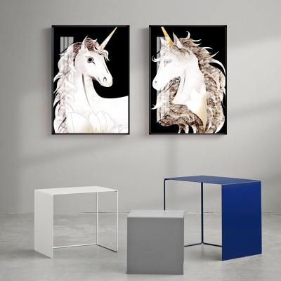 China Unicorn Black Crystal Porcelain Art Waterproof+ECO-Friendly Gold Home Room Decoration Wall Mural Mural for sale